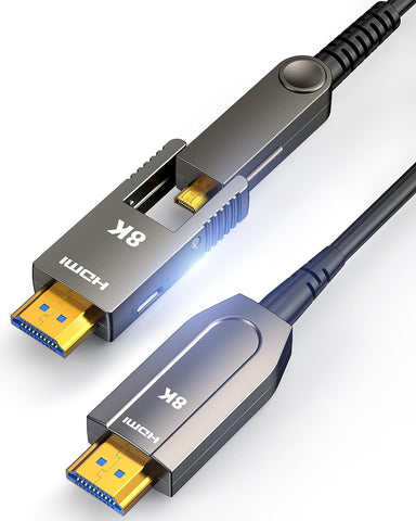 Highwings 8K Fiber Optic HDMI 2.1 Cable Long with Dual Micro HDMI and Standard HDMI Connectors, Detachable High Speed 48Gbps Ultra HD Supports 8K 4K Compatible for Camera, PC, TV, 65Feet/20M Black