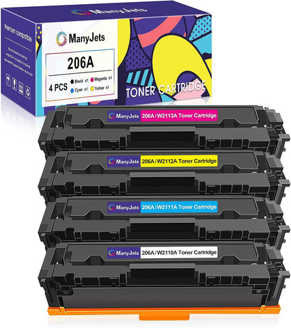 ManyJets 206A Compatible Toner Cartridge Replacement for HP W2110A 206A 206X W2110X Work with HP M283fdw M255dw M283cdw M282nw Printer (Black Cyan Yellow Magenta,4-Pack)