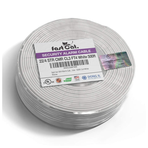 Fast Cat. 22 AWG/Gauge, 4 Conductor, 7 Stranded 500ft, White Fire/Alarm/Security Cable - PVC Jacket, Unshielded, (CMR-CL3R-FT4) Rated in-Wall Use- UL Rated - Coil