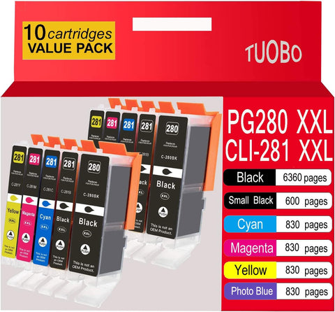 Tuobo Ink Cartridge Replacement for Canon Ink 280 and 281 cartridges PGI-280XXL CLI-281XXL for PIXMA TR7520 TR8520 TS6120 TS6220 TS8120 TS8220 TS9120 TS9520 TS9521C Printer (2Set Without Photo Blue)