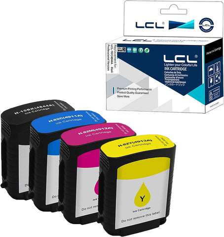 LCL Compatible Ink Cartridge Replacement for HP 10 82 C4844A C4911A C4912A C4913A Designjet 500 500ps 500Plus 800 800ps 815 815mfp 820mfp 820 (4-Pack Black Cyan Magenta Yellow)