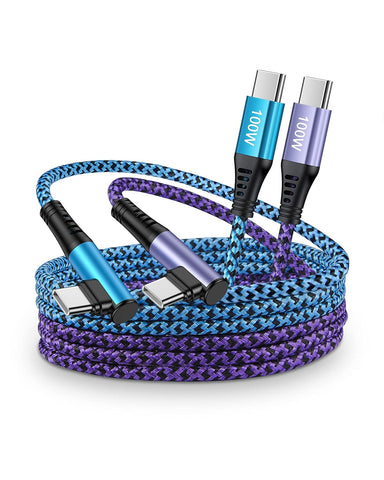 100w USB C Cable, C-Type Super Fast Charging Cord 90 Degree USBC to USBC Braided Power Wire 5A PD Charging Cord for Apple iPad 10th Generation, MacBook Pro/Air, Galaxy S23 S22 S21 Pixel 7a 7 Pro Fold
