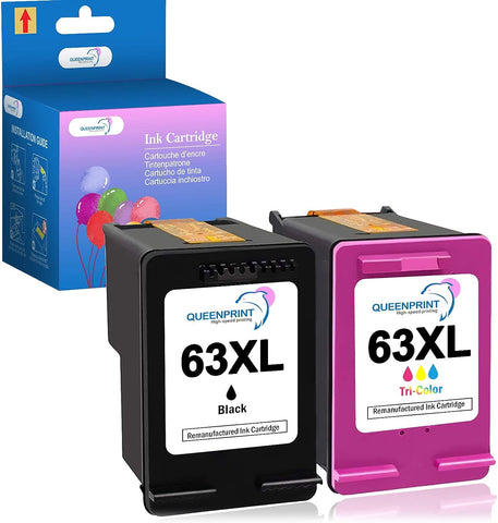 QUEENPRINT 63xl Ink Cartridges Combo Pack for HP Ink 63 Compatible for HP Envy 3830 4650 4652 4655 5200 5252 5255 5258 Envy 4520 4512 DeskJet 1112 2130 3630 3632 (1 Black,1 Tri-Color)