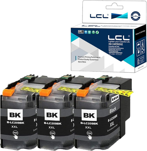 LCL Compatible Ink Cartridge Replacement for Brother LC209 LC205 LC209BK XXL Super High Yield MFC-J5720DW J5520DW J5620DW (3-Pack Black)