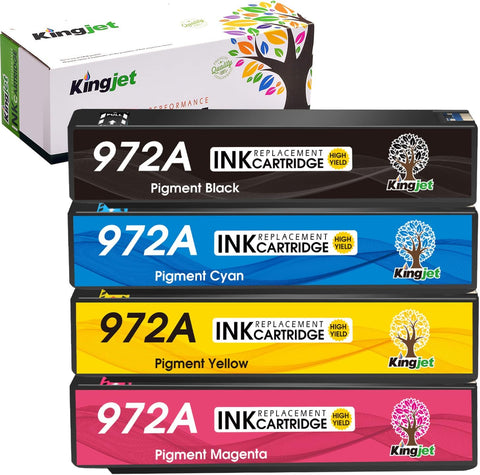 Kingjet Compatible for HP 972A Ink Cartridges Replacement for HP 972A 972 972X Work with PageWide 377dw PageWide Pro 477DW 477DN 577DW 577z 552DW 452DN 452DW 352DW P55250DW P57750DW, 4 Pack