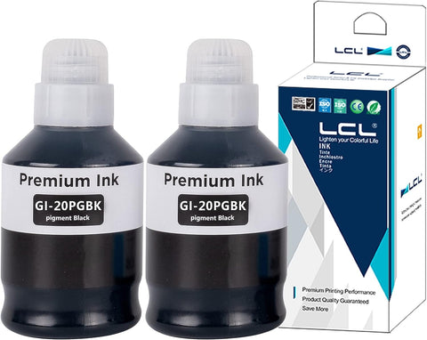 LCL Compatible Ink Bottle Pigment Replacement for Canon GI20 GI-20 GI-20PGBK GI-20BK PIXMA G6020 G5020 G7020 (2-Pack Black)