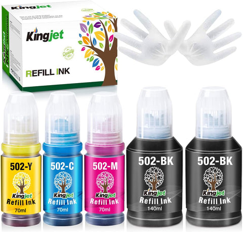 Kingjet Compatible 502 T502 Ink Bottle Replacement for Epson ET-2750 ET-3750 ET-4750 ET-2760 ET-3760 ET-4760 ET-2700 ET-3700 ET-3710 ET-15000 ST-2000 ST-3000 ST-4000 Printers, 5 Pack