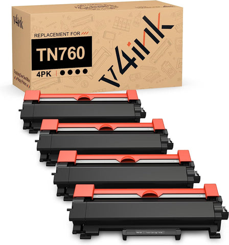 v4ink 4PK Compatible TN760 Toner Cartridge Replacement for Brother TN760 TN730 TN770 High Yield Toner for MFC-L2690DW MFC-L2717DW MFC-L2710DW MFC-L2750DW HL-L2325DW HL-L2350DW HL-L2390DW HL-L2395DW