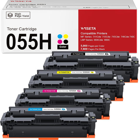 055H 055 Toner MF743cdw Toner High Yield (with Chip) Replacement for Canon 055 055H Toner use with Color ImageClass MF743Cdw MF741Cdw MF745Cdw LBP664Cdw MF743 Printer Black Cyan Magenta Yellow