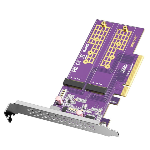 10Gtek 2-Port M.2 NVMe Adapter M-Key, PCIe X8 Gen3. Requires Motherboard BIOS Support for Bifurcation