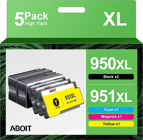 ABOIT 951XL 950XL Ink Cartridges 5-Pack, Replacement for HP 950 951 Combo Pack to use with OfficeJet Pro 8600 8610 251dw 276dw 8100 8620 8625 8630 Printer, Multicolor, XL