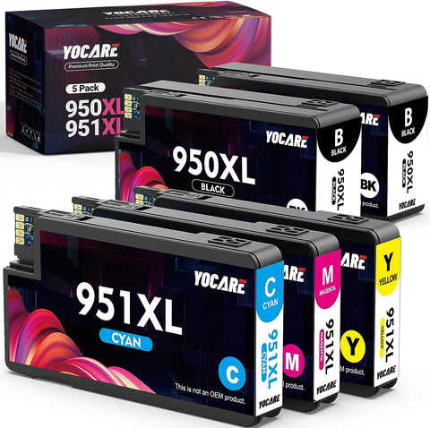 950XL 951XL High-Yield Ink Cartridges 5 Combo Pack, Replacement for HP 950 951 XL 950XL 951XL Ink Cartridges, Larger Capacity, Works with OfficeJet Pro 8600 8610 8620 8625 276dw (5 Pack, 2BK/1C/1M/1Y)