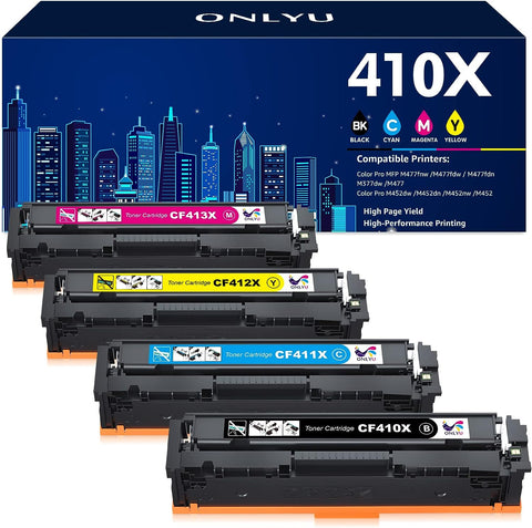 410X Toner Cartridge 4 Pack Black Cyan Magenta Yellow Compatible Replacement for HP 410A 410X CF410A CF410X for Color Laserjet Pro MFP M477fnw M477fdw M477fdn M452dn M452nw M477fdn M452dw M477 Printer