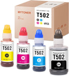 MYTONER Compatible Ink Bottle Replacement for Epson T502 502 Refill for ET-4760 ET-4750 ET-2760 ET-3710 ET-3760 ET-2700 ET-2750 ET-3700 ET-3750 ST-2000 ST-3000 Printer (Black, Cyan, Magenta, Yellow)