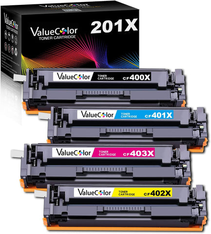 Valuecolor Compatible Toner Cartridge Replacement for HP 201X 201A CF400X CF401X CF402X CF403X CF400A Used in Color Pro MFP M277dw MFP M277c6 M277n M252n M252dw Printer (4 Pack)