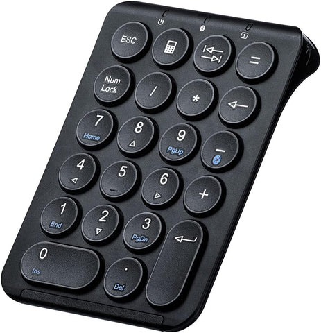 SANWA Bluetooth Numeric Keypad, Rechargeable Wireless Ten Key Number Pad, 22-Key Portable & Slim Financial Accounting Numpad for Laptop Computer, Compatible with MacBook, Windows, Android, iOS, Black