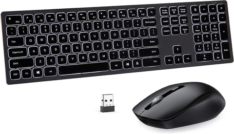 Wireless Backlit Keyboard and Mouse Combo, Seenda Illuminated Rechargeable Full Size Keyboard and Mouse for Windows Computer Laptop Desktop, Space Grey