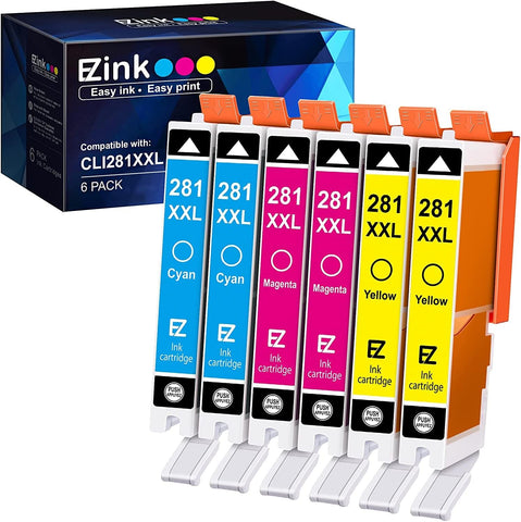 E-Z Ink (TM Compatible Ink Cartridge Replacement for Canon CLI-281XXL 281 XXL for PIXMA TR7520 TR8520 TS6320 TS6120 TS6220 TS8120 TS8220 TS9120 TS9520 TS9521C Printer (Cyan, Magenta, Yellow) 6 Pack