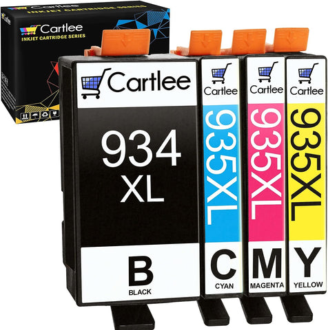 Cartlee 4 Pack Compatible Ink Cartridges Replacement for HP 934 and 935 934XL 935XL for OfficeJet Pro 6830 6230 6835 6800 6812 6820 6825 6822 Inkjet Printer Cartridge Combo (1 Black,1 Each Color)