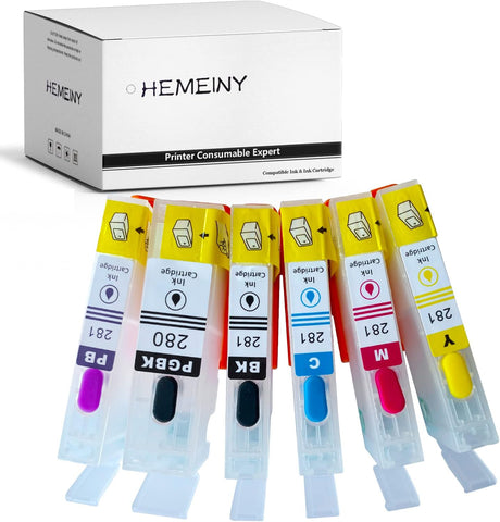 HEMEINY PGI-280XXL CLI-281XXL Empty Refillable Ink Cartridges Compatible with Canon Pixma TS9120 TS8320 TS8220 TS8120 TS8322 TS8222 TS9100 TS8100 TS8200 TS8300 Printer ( PGBK BK C M Y PB )