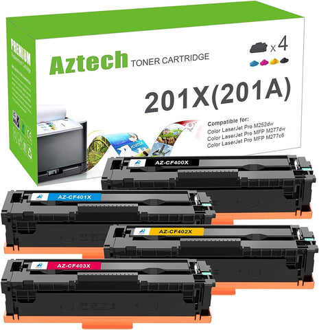 Aztech Compatible 201X Toner Cartridge Replacement for HP 201X 201A CF400X CF400A Color Pro MFP M277dw M252dw M277c6 CF401X CF402X CF403X M277 M252 Printer Ink (Black Cyan Yellow Magenta, 4-Pack)