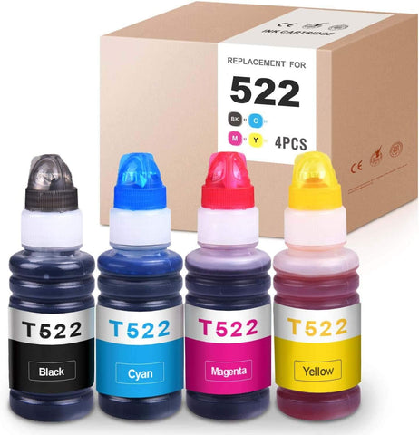 MYTONER Compatible Ink Bottle Replacement for Epson 522 T522 Refill Ink for ET-2720 Workforce ET-4700 Printer (Black, Cyan, Magenta, Yellow,-4P)