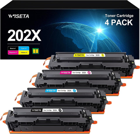 WISETA 202X 202A CF500X Compatible Toner Cartridge Replacement for HP 202X CF500X 202A CF500A Compatible with HP Pro MFP M281fdw M281cdw M254dw M281 M254 M280nw Printer(1Black 1Cyan 1Magenta 1Yellow)