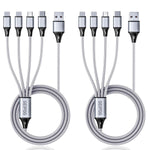 Multi Charging Cable, Multi USB Cable 3A 4FT USB Charging Cable Nylon Braided Universal 4in1 Multi Charger Cable Adapter Type-C/Micro USB Port,Compatible with Cell Phones and More (Silver, 2Pack)