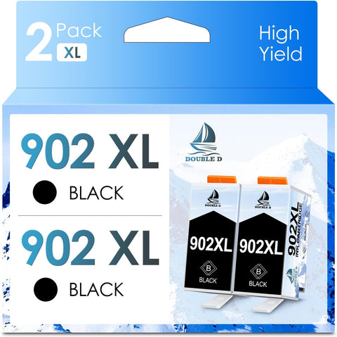 DOUBLE D Compatible 902XL Black Ink Cartridges Replacement for 902 902XL Black (Upgrade Chip) for OfficeJet 6950 6960, Officejet Pro 6978 6962 6968 6975 6960 6970 6950 6954 6979 6951 Printer (2Black)