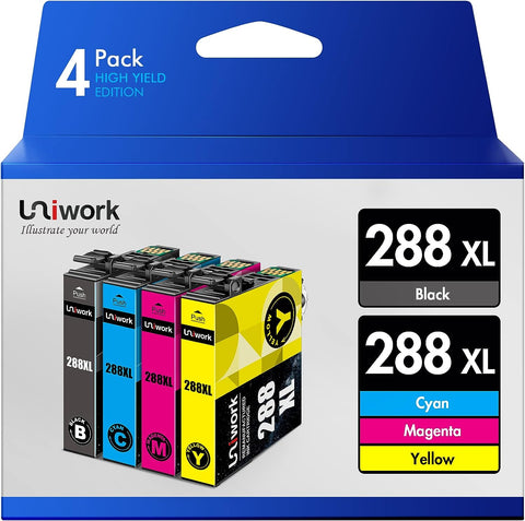 288XL Ink Cartridges with Latest Chip Replacement for Epson 288 Ink Cartridges Combo Pack High Yield to use with XP-440 XP-330 XP-340 XP-430 XP-446 XP-434 Printer (4 Pack)