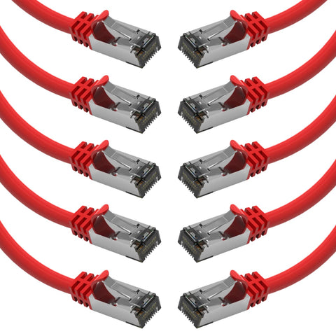 Beszin [50 Micron Gold Plated 2Ft Cat.8 S/FTP Shielded Ethernet Network Cable Red 26AWG- 10 Pack