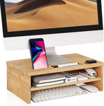 Well Weng Desk Monitor Riser Stand with Storage Organizer 2 Shelves for Computer, iMac, Printer, Laptop