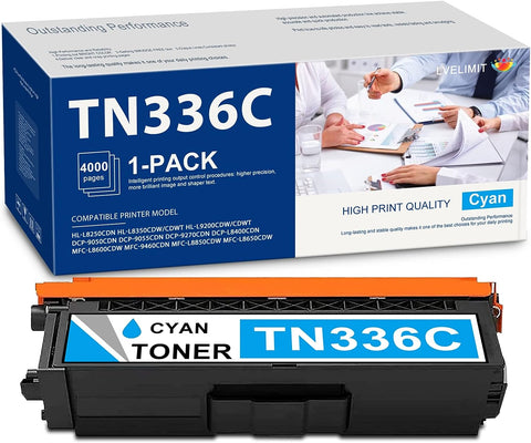 TN336C TN336 Toner Cartridge (1-Pack, Cyan) High Yield Compatible TN-336 TN-336C Toner Replacement for HL-L8250CDN HL-L9200CDW/CDWT MFC-L9550CDW MFC-L8600CDW DCP-9055CDN DCP-L8450CDW Printer, LVE