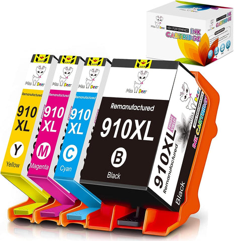 Miss Deer Compatible Ink Cartridge Replacement for HP 910XL 910 XL hp910 hp910xl Work with OfficeJet 8025 8035 8022 8020 8028 Printer,4 Pack