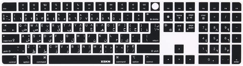 XSKN Shortcuts and Languages Silicone Keyboard Cover Skin Compatible with Apple 2021 iMac M1 Chip Magic Keyboard with Touch ID and Numeric Keypad A2520 Accessories (EU&US Version, Arabic Black)