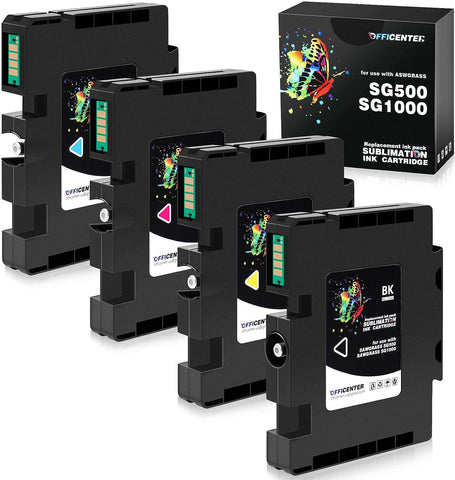 OFFICENTER Sublimation Ink Cartridge Compatible for Sawgrass Virtuoso SG500 SG1000 Printer(1*Magenta, 1*Black, 1*Cyan, 1*Yellow, 4-Pack)