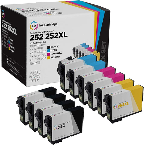 LD Products Replacements for Epson 252 Ink Cartridges Combo Pack (4 SY Black, 2 XL Cyan, 2 XL Magenta, 2 XL Yellow) Standard Yield & High Yield 10-Pack for Workforce WF-3620 WF-2640 WF-7110 WF-7610