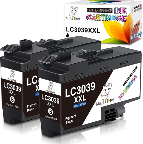 Miss Deer Compatible Ink Cartridge Pigment Replacement for Brother LC3039 XXL LC3039XXL LC3039BK MFC-J5845DW MFC-J5845DW MFC-J5945DW MFC-J6945DW MFC-J6545DW MFC-J6545DW XL (2 Black)