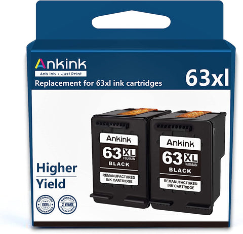 Ankink 4x Capacity 63XL Black Ink Cartridges 2 Pack Replacement for HP Ink 63 XL for Officejet 3830 4650 4652 4655 5200 5252 5255 5258 Envy 4520 4512 Deskjet 1112 2132 3630 3632 Printer HP63 HP63xl BK