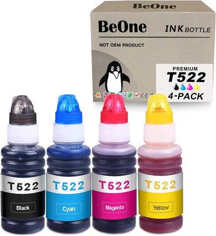 BeOne 522 T522 Ink Refill Bottles Compatible Replacement for Ecotank ET-2720 ET-2803 ET-2800 ET-4700 ET-4800 Printer (1 Black, 1 Cyan, 1 Magenta, 1 Yellow)