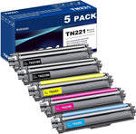 TN221/TN225 BK/C/M/Y Toner Cartridge Set, TN-221 TN-225 Compatible with Brother DCP-9015 9020|HL-3140 3150 3170 3180|MFC-9130 9140 9330 9340 Printer (5-Pack 2BK+1C+1M+1Y)