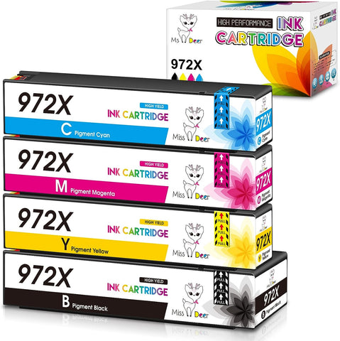 Miss Deer 972X Compatible Ink Cartridge(Upgraded Chips) Replacement for HP 972X 972A 972,Work for PageWide Pro 452dn 452dw 477dn 477dw 552dw 552dn 577dw 577z