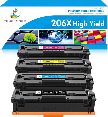TRUE IMAGE Compatible Toner Cartridges Replacement for HP 206X 206A High Yield for HP Color Pro MFP M283fdw M283cdw M255dw M283 M255 Printer W2110A W2110X Toner (Black Cyan Yellow Magenta, 4-Pack)
