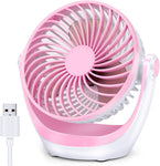 Aluan Desk Fan Small Table Fan with Strong Airflow Ultra Quiet Portable Fan Speed Adjustable Head 360°Rotatable Mini Personal Fan for Home Office Bedroom Table and Desktop, Pink