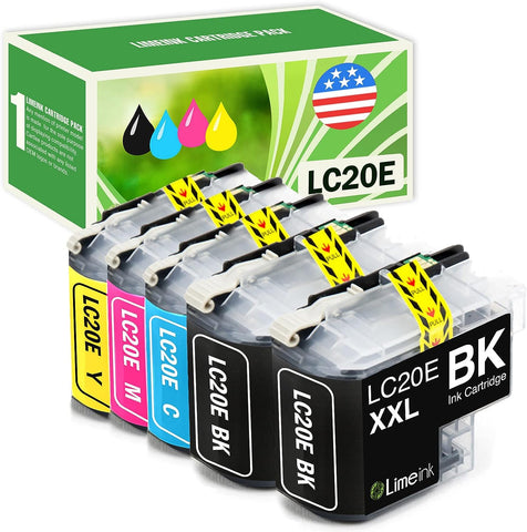 Limeink Compatible Ink Cartridges Replacement for Brother LC20e Ink Cartridges LC20e for Brother Printer Ink MFC-J985DW J5920DW J775DW J985DWXL for Brother LC20em Ink Cartridge (BK/C/M/Y) 5 Pack