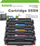 Aztech Compatible Toner Cartridge Replacement for Canon 055 055H Toner Cartridge for Canon Color ImageClass MF743Cdw MF741Cdw MF745Cdw LBP664Cdw Ink with Chip (Black Cyan Magenta Yellow, 4-Pack)