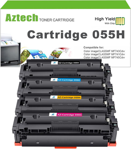 Aztech Compatible Toner Cartridge Replacement for Canon 055 055H Toner Cartridge for Canon Color ImageClass MF743Cdw MF741Cdw MF745Cdw LBP664Cdw Ink with Chip (Black Cyan Magenta Yellow, 4-Pack)