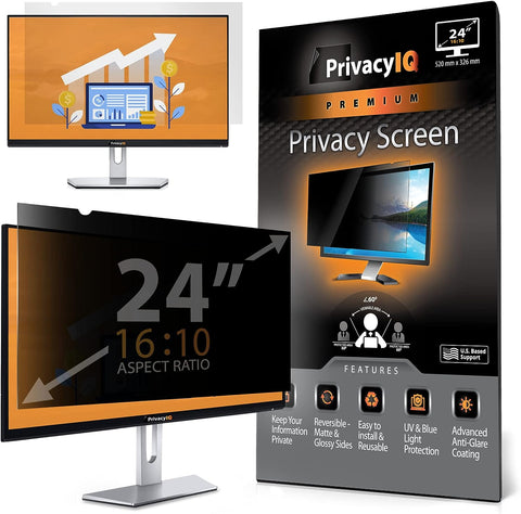 Privacy IQ (16:10) 24" Inch Monitor Privacy Screen-Filter for 60 Degree Privacy, Advanced Anti-Glare, UV Light Reduction & Blue Light Filter (12.75 Inches Tall)