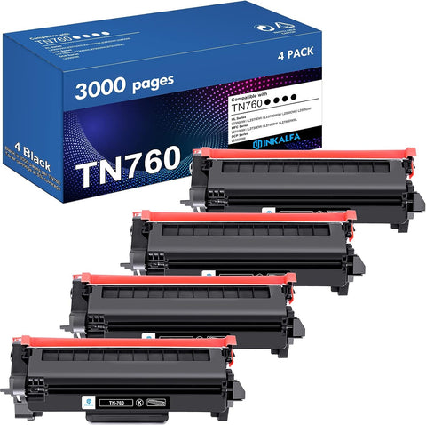 inkalfa TN760 TN730 Toner Cartridge Replacement for Brother TN760 TN 760 TN-760 TN730 TN-730 for MFC-L2710DW HL-L2395DW MFC-L2750DW HL-L2370DW L2390DW L2350DW Printer Ink (Black, 4-Pack)