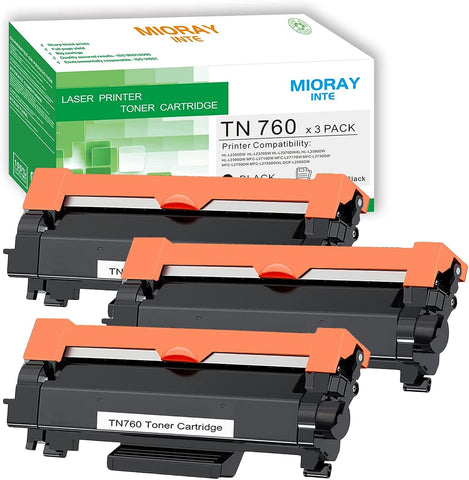 MIORAYINTE Toner TN-730 TN-760 Compatible Replacement for Brother TN760/TN730 Black Toner Cartridge, High Pages Yield for HL-L2350DW HL-L2370DW MFC-L2750DW DCP-L2550DW Printer, Individual 3-Pack